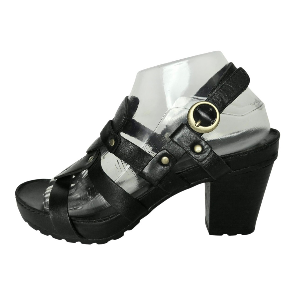 Timberland Studded Leather Sandals 8M Black Women's Slingback Block Heel